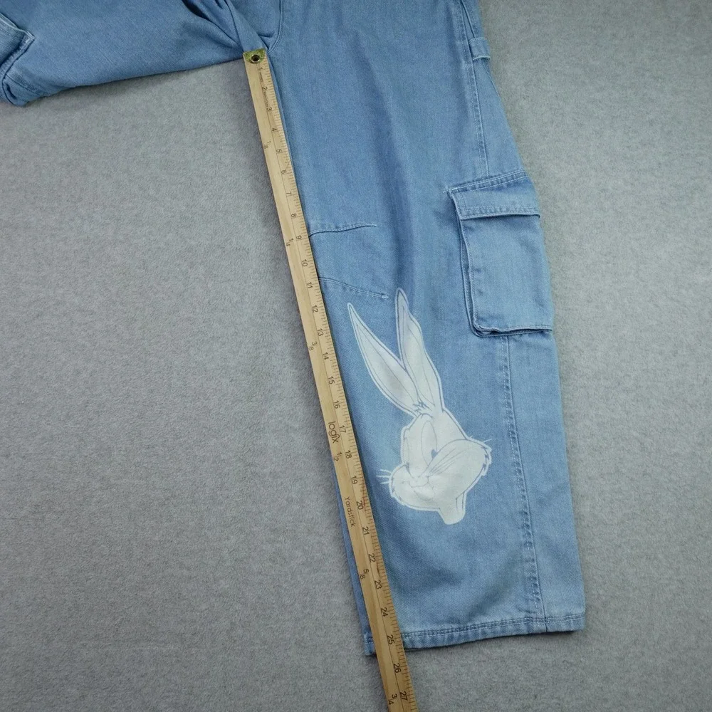 Justice x Looney Tunes Jeans Girls 18 Blue Bugs Bunny Wide Leg Cargo Carpenter
